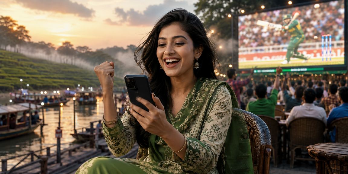বরিশালের চা বাগানে মোবাইলে bd18 ভাউচার রিডিম করছেন একজন ক্রিকেট বেটিং ব্যবহারকারী