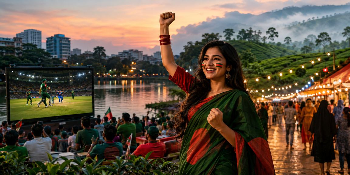 ঢাকায় চা বাগানের পটভূমিতে ক্রিকেট বেটিং উপভোগ করছেন একজন ব্যবহারকারী
